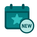 I want a simple icon that visually compels new event using our brand colors007F6D 005157 56C2B6 D4ECE8-3